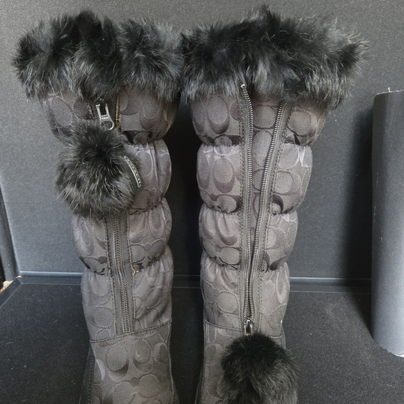 Coach Snow Boots Women's 8.5 Black Fur Trimmed - Picture 8 of 14